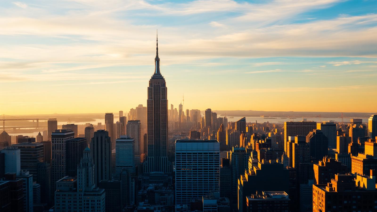 Skyline de Nova York com o Empire State Building ao amanhecer